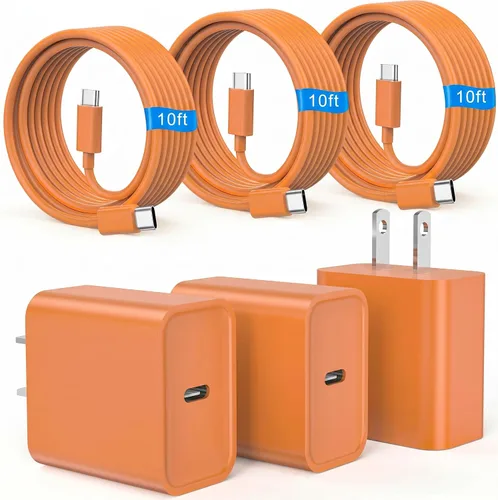 Vista 8 de Cargador de carga rápida para iPhone 16 y 15, paquete de 3 cargadores USB C PD de 20 W con cable de 10 pies, cable USB C tipo C para iPhone 16/16