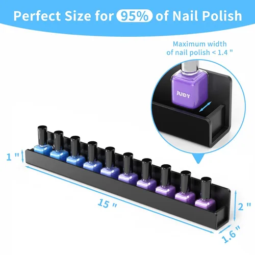 Vista 3 de NIUBEE Paquete de 6 estantes para esmalte de uñas, estante montado en la pared con inserciones de extremo antideslizantes extraíbles, organizador