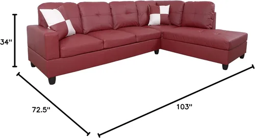 Vista 3 de Moderno sofá seccional de cuero en forma de L (rojo, orientado a la derecha)