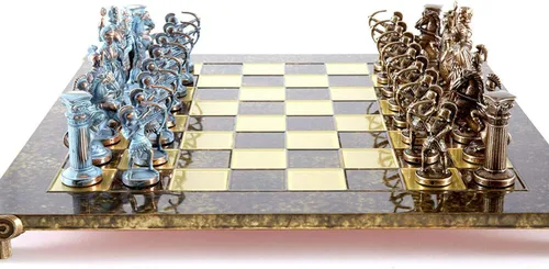 Vista 5 de Manopoulos Archers - Juego de ajedrez grande - Azul y cobre - Tablero de ajedrez marrón