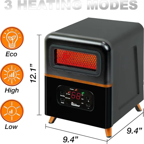Vista 3 de DR. INFRARED HEATER DR-978 Nuevo calentador de espacio infrarrojo portátil híbrido de doble calefacción actualizado, 1500 W con control remoto