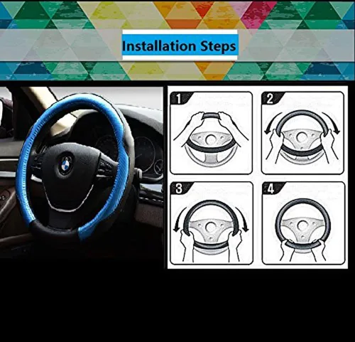 Vista 7 de Protector de volante Yunanwa Universal de 15 pulgadas de cuero auténtico reforzado duradero con diseño deportivo de ola, Negro + rojo