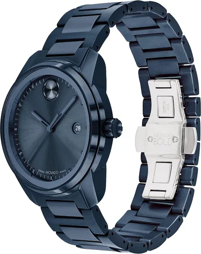 Vista 2 de Movado Mens Bold Verso Swiss Quartz Watch with Stainless Steel Link Bracelet Blue