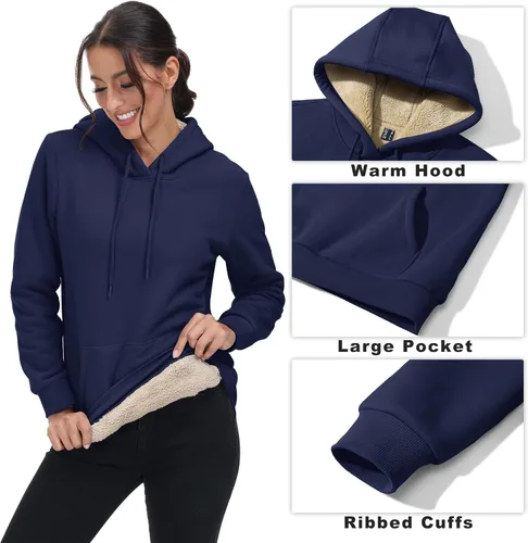 Vista 4 de TACVASEN Sudadera con capucha de algodón para mujer, de corte clásico, con bolsillos, informal, con forro polar