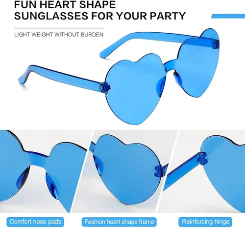 Vista 5 de Rinacci Lentes de sol con forma de corazón, 2 pares de lentes de sol en forma de corazón, gafas de sol rave para mujeres, regalos de fiesta