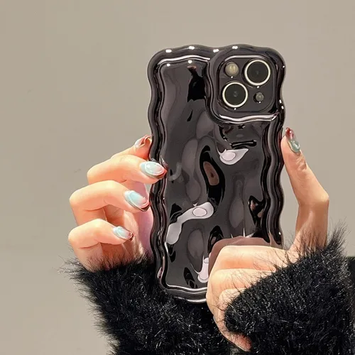 Vista 39 de FABSPARK Funda para iPhone 11, Patrón de Burbujas de Meteorito 3D Electrochapado Galvanizado con Brillos Marco Ondulado Rizado Funda Brillante, TPU