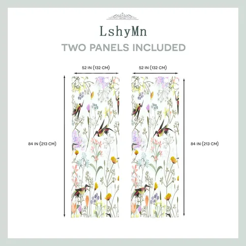 Vista 3 de CLWYMN113 - Cortina de ventana con estampado floral de pájaros en rama, con ojales, para oscurecer la habitación, para habitación, sala de estar