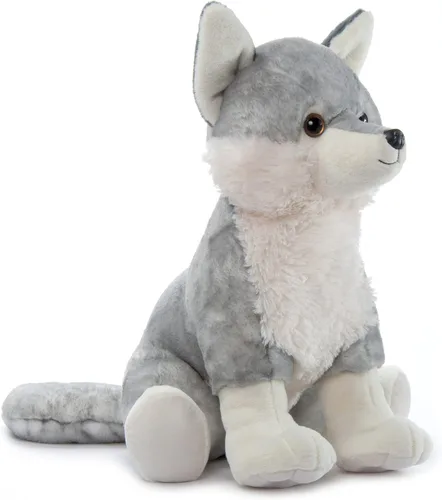 Vista 5 de The Petting Zoo Peluche de lobo gris, regalos para niños, animales salvajes del zoológico Onez, juguete de peluche jumbo de lobo gris de 20 pulgadas