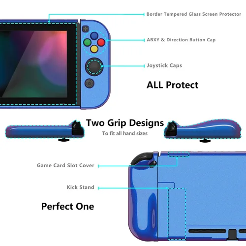 Vista 26 de PlayVital AlterGrips Ergonomic Grips Cover for Nintendo Switch, [2 Design] Interchangeable Comfort Dockable Protective Case with Screen Protector &
