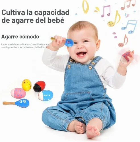 Vista 5 de Huevos de Pascua de madera agitadores juguetes, 4 huevos con 2 martillo