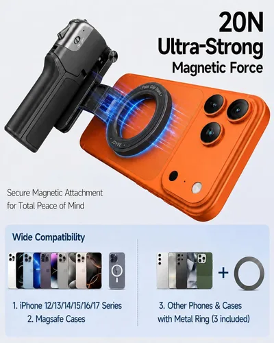 Vista 7 de Mini trípode magnético para selfie stick para iPhone y Android, tamaño de bolsillo de 19 pulgadas, agarre de cámara de teléfono 4 en 1 con control