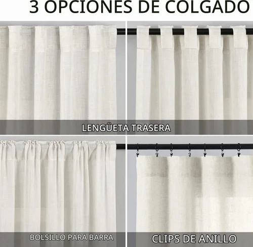 Vista 2 de Nanspring Cortinas color crema de 30 pulgadas de largo para cocina, mezcla de lino, semitransparentes, pestaña trasera y bolsillo para barra, filtro