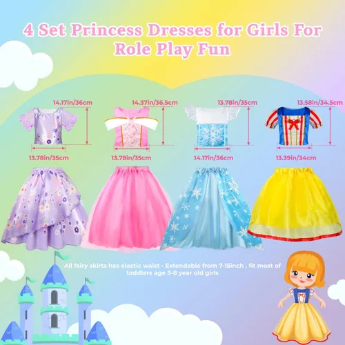 Vista 6 de Meland Disfraz de princesa para niñas pequeñas, disfraz de princesa, regalo para niñas de 3 a 8 años, juego de simulación