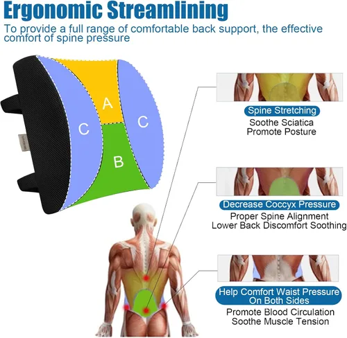 Vista 2 de Cojín lumbar de espuma viscoelástica LoveHome con funda de malla 3D, con diseño de firmeza equilibrada para reducir el dolor de espalda, ideal