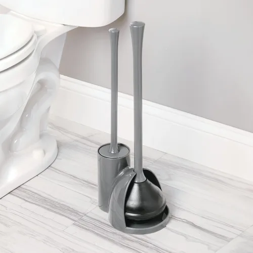 Vista 5 de iDesign Juego compacto de cepillo y desatascador de inodoro para limpieza y almacenamiento del baño - Gris