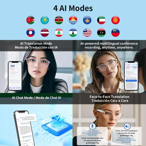 Vista 4 de Gafas inteligentes AI para mujer, gafas Bluetooth de traducción