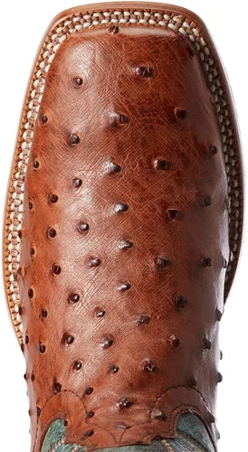 Vista 4 de ARIAT Botas de avestruz con punta cuadrada para hombre, Turquesa
