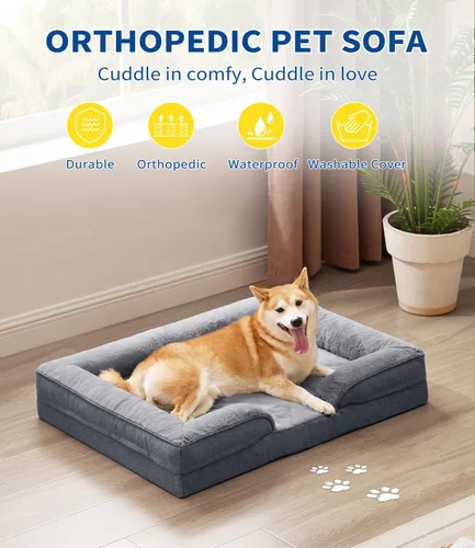 Vista 4 de Made4pet - Cama grande para perro, sofá ortopédico de espuma para perros, sofá cama para mascotas de 38 pulgadas con funda impermeable lavable, Gris
