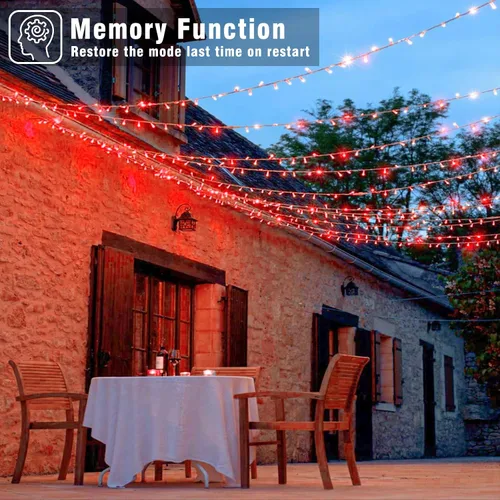 Vista 7 de Tira de 200 luces LED de 66 pies para exteriores, luces de Navidad conectables para interiores, cable transparente, impermeable, 8 modos de luces