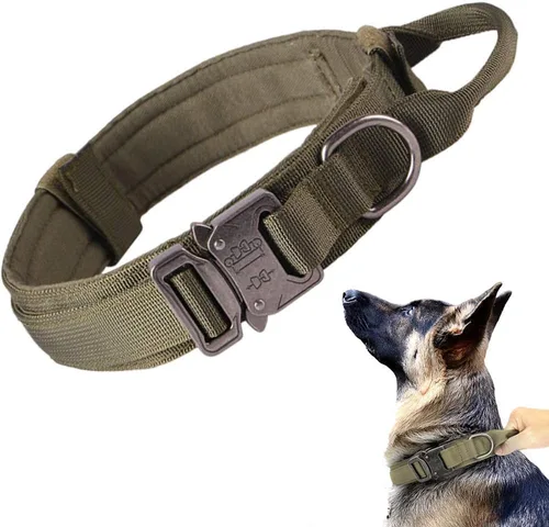 Vista 16 de Collar táctico para perro, ajustable, militar, de nailon, con asa de control y hebilla de metal resistente para perros medianos y grandes (negro, S)