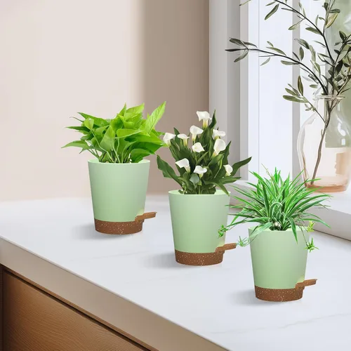 Vista 5 de Macetas de riego automático, macetas de 4 pulgadas con múltiples agujeros de drenaje de malla, macetas pequeñas de plástico para plantas y flores