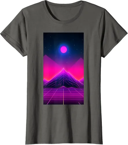 Vista 5 de Retrowave Mountain 80s Vaporwave Synthwave T-Shirt Negro