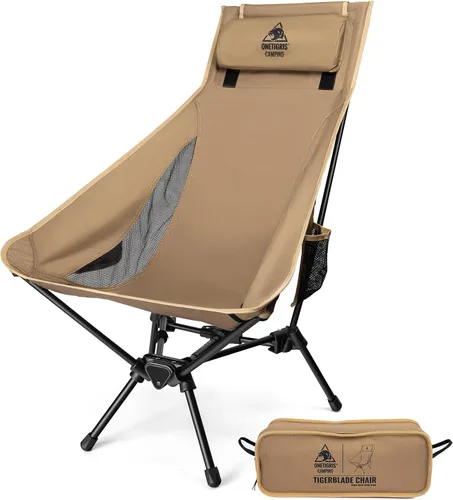 Vista 9 de ONETIGRIS Silla de Camping de Respaldo Alto Tigerblade con Diseño de Almohada, Silla Plegable Cómoda con Asiento Ampliado