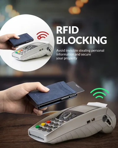Vista 18 de VULKIT Billeteras delgadas para hombre, con bloqueo RFID, diseño minimalista con capacidad para hasta 11 tarjetas, Negro -, Minimalista