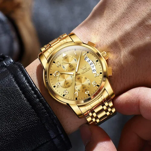Vista 2 de OLEVS Reloj de pulsera ajustable de acero inoxidable impermeable para hombre, reloj analógico de cuarzo para hombre, moda de negocios, clásico