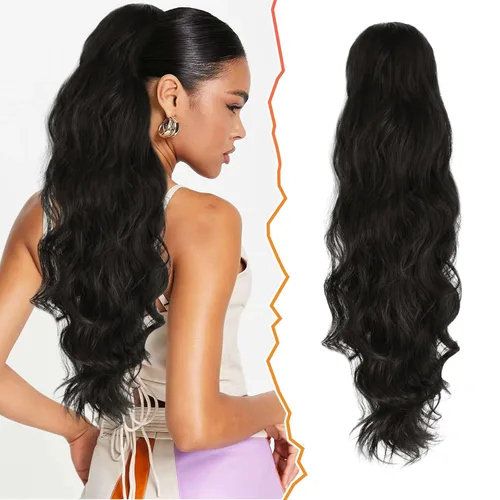 Vista 27 de BARSDAR Extensión de cola de caballo resaltada - 20 pulgadas de extensión de cola de caballo rizada y ondulada con cordón para mujeres - Extensiones