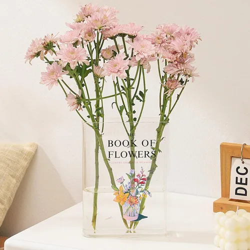 Vista 10 de Florero acrílico con forma de libro para flores, florero de libro, pequeños jarrones transparentes para el hogar, sala de estar, estantería