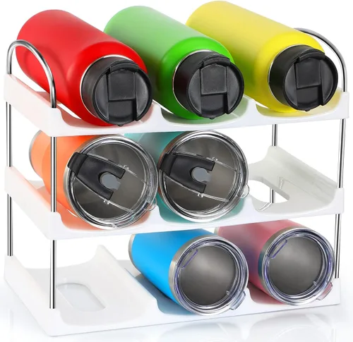 Vista 11 de LANDNEOO Soporte organizador apilable para botellas de agua, para la organización de vasos grandes de Stanley y otros, estante de plástico blanco