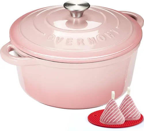 Vista 11 de Overmont - Horno holandés de hierro fundido esmaltado, de 4.5 QT, con tapa, libro de cocina (idioma español no garantizado) y agarraderas de verde