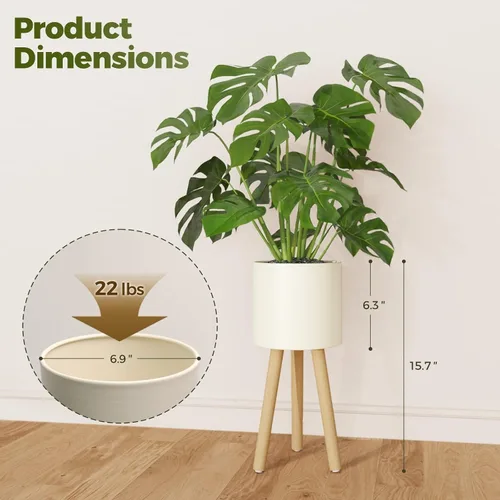 Vista 9 de Bamworld - Soporte individual para plantas de interior, soporte de metal para plantas de interior, patas de madera, soporte para macetas