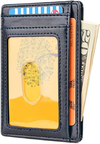 Vista 2 de Buffway - Billetera delgada minimalista de cuero con protección RFID para hombre y mujer