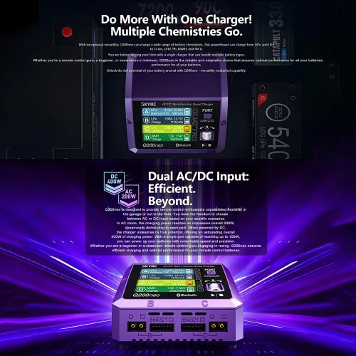 Vista 6 de Cargador inteligente multifunción GoolRC Q200neo AC/DC, cargador de batería Lipo