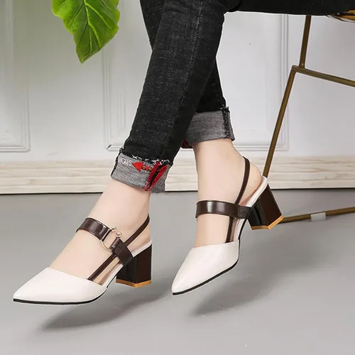 Vista 7 de Zapatos de tacón grueso con punta cerrada para mujer, con correa cómoda y con correa trasera para fiesta