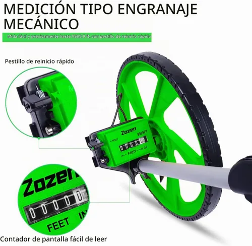 Vista 2 de Zozen - Rueda de medición en pies y pulgadas, doble plegable, 12.5 pulgadas, color verde