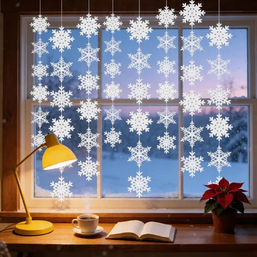 Vista 2 de 12 piezas copos de nieve de invierno para decoración de cumpleaños – Navidad colgante blanco fiesta suministros de decoración
