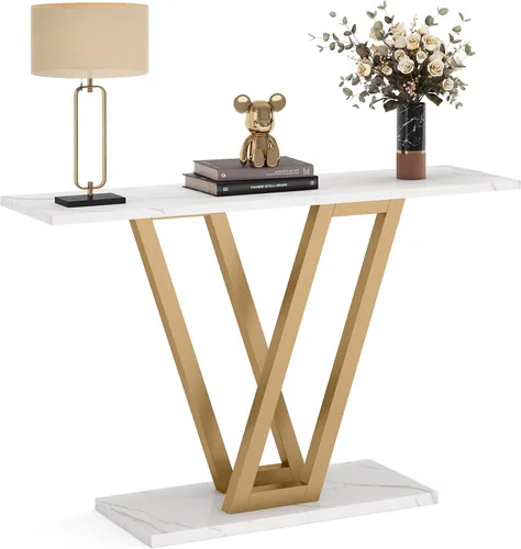 Vista 8 de Tribesigns Mesa consola dorada, moderna mesa de pasillo para entrada, mesas de entrada de 43 pulgadas, mesa de sofá estrecha para sala de estar