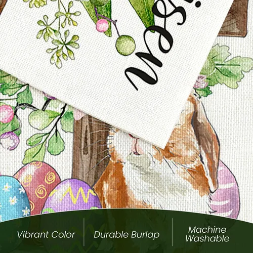 Vista 8 de Bandera de Pascua para exteriores, cruz religiosa con huevos de conejo, flores, banderas de patio para exteriores, bandera decorativa de primavera