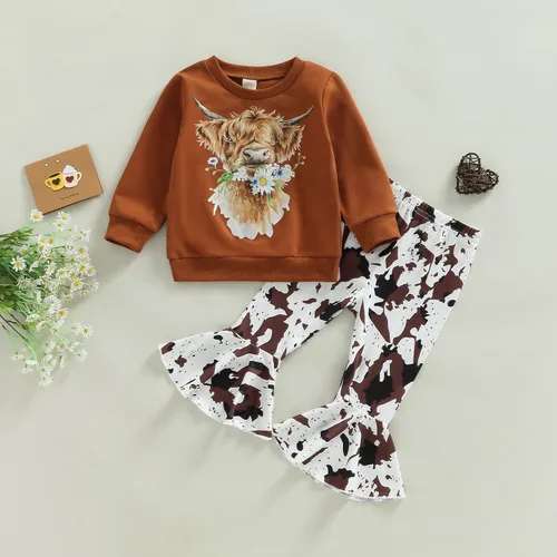 Vista 58 de Kaipiclos Ropa occidental para bebé niña, con lindo estampado con volantes, manga larga, pantalones para otoño e invierno, trajes de vaquera