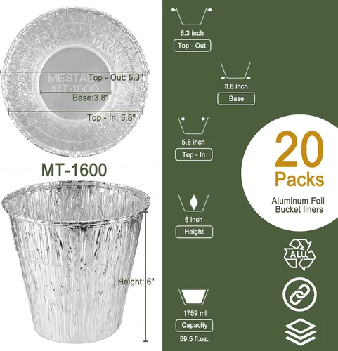 Vista 4 de Cubo de goteo para parrilla con forro de aluminio desechable, compatible con parrillas Pit Boss, Oklahoma Joe's, Rec Tec y Traeger, 6.3 x 6.0