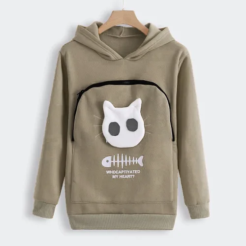 Vista 4 de PANOEGSN Sudaderas con capucha de manga larga para mujer, con bolsa de animales, chaquetas de gato, cómodas, informales, con capucha, sudaderas