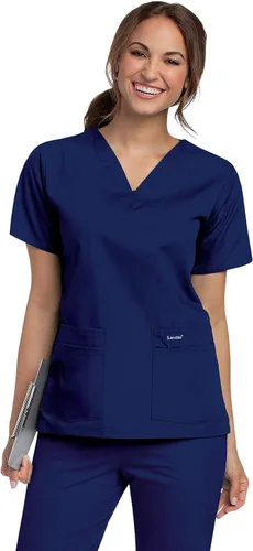 Vista 8 de Landau Essentials 8219 - Camiseta médica con cuello en V y 4 bolsillos para mujer Azul Ceil