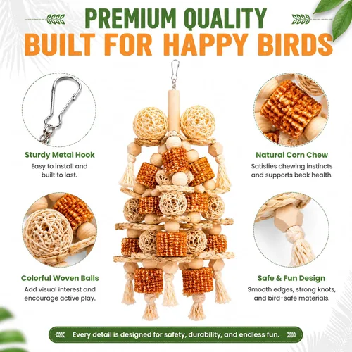 Vista 3 de Bird Toys Natural Corn Cob Loofah Chew Toys for Small Medium Parrots