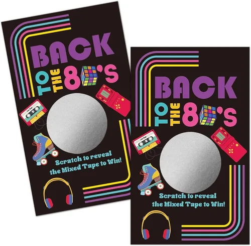 Vista 9 de Haizct 50 tarjetas rascadoras de feliz cumpleaños 40, juego retro para raspar de radio para amantes de la música, suministros de fiesta de regreso a