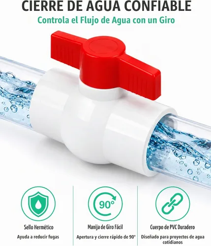 Vista 5 de Válvula de bola de PVC de 1/2 pulgada, paquete de 6 válvulas de cierre con mango en T roja para líneas de suministro de agua fría y fontanería al