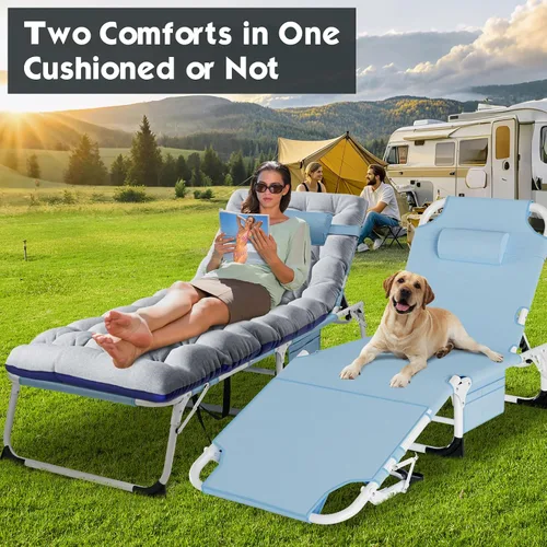Vista 3 de MOPHOTO Silla de Bronceado, Silla de Sol al Aire Libre de 5 Posiciones, Silla de Sol Plegable, Silla de Sol con Orificio para la Cara, Perfecta