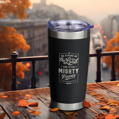 Vista 6 de Christian Art Gifts - Taza de viaje de acero inoxidable con aislamiento al vacío de doble pared de 18 oz, color negro mate, con tapa para hombres